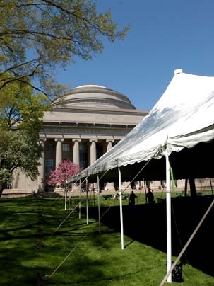 A perfect spring day brightens the scene on Killian Court, where MIT President Susan Hockfield will be inaugurated on May 6.