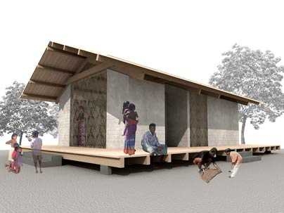 Rendering of a Sri Lankan house designed by an MIT/Harvard team. The structure, which would be built with local materials, is engineered to withstand a tsunami.