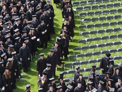 Members of the Class of 2005 file into Killian Court for MIT's 139th Commencement exercises, held Friday, June 3.