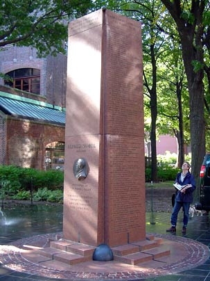 The Nobel Monument, designed by Swedish sculptor Sivert Lindblom, in Theodore Roosevelt Park in New York.