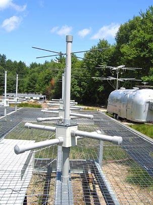 Close-up view of the crossed dipole elements of the array used to detect deuterium at radio wavelengths at MIT's Haystack Observatory in Westford.