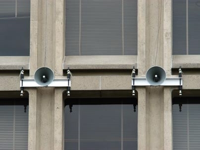 Through Friday, Sept. 16, between 12 and 1 p.m., the 35 speakers installed on the south façade of the Green Building broadcast an abstract sound collage generated from research data collected in the ionosphere.