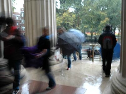 Their MIT surroundings were little more than a blur to those trying to escape the drenching rain and gusting winds of an Oct. 25 nor'easter.