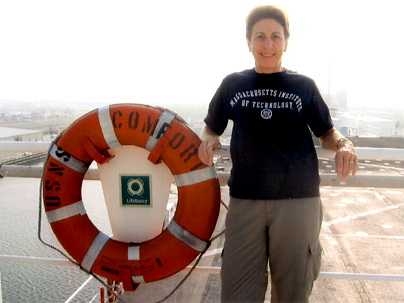 Dr. Barbara O'Pray poses aboard the U.S.N.S. Comfort, where she volunteered helping victims of Hurricane Katrina this September.