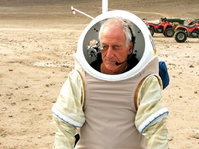 MIT Professor Jeffrey Hoffman tests a Hamiliton Sundstrand concept spacesuit while at the Haughton-Mars Base on Devon Island last summer.