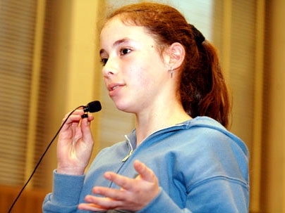Varden Avnor addresses the stem cell panel, held Friday, Dec. 16, in 54-100.
