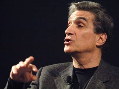 Former U.S. poet laureate Robert Pinsky talks about his work at an MIT Communications Forum event on Thursday, Feb. 23, in Bartos Theater.