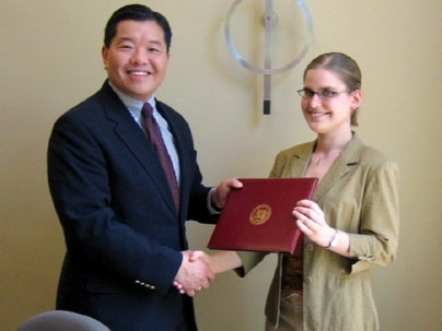 Eva Enns is this year's winner of the Henry Ford II Award. She is pictured here with Associate Dean of Engineering Dick Yue.