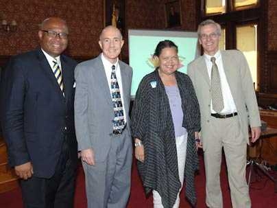Cambridge Mayor Ken Reeves, Cambridge schools Superintendent Thomas Fowler-Finn and Marita Rivero of WGBH join MIT Museum Director John Durant in announcing the Cambridge Science Festival on Tuesday, June 20. The citywide event will take place next April.