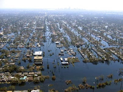 Flooding in New Orleans following Hurricane Katrina.
