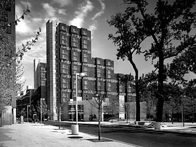 This photo of Eastwood, a housing project on Roosevelt Island in New York City, is part of a current exhibit at the Wolk Gallery. The development, designed by Sert, Jackson & Associates, was built in 1974.