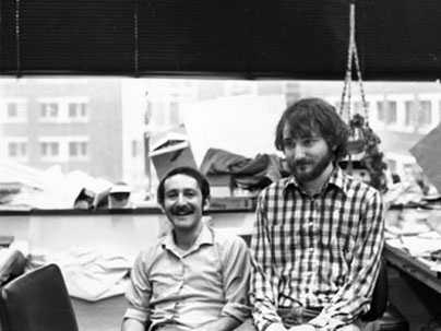 Andrew Fire, right, who earned his PhD from MIT in 1983, won the Nobel Prize in physiology/medicine on Oct. 2, 2006. In this undated photo taken at MIT when he was a student, he is shown with Mark Samuels, another grad student.