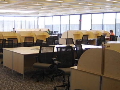 Views of the new reading room on the fifth floor of MIT's Stratton Student Center.