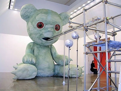 Noboru Tsubaki, Ely Rubin Artist-in-Residence, has described his artistic goal as saying 'something constructive' in the face of destructiveness caused by humans or nature. Once a minimalist, he turned to macroscale work that blends elements of innocence with those of menace. Here, a giant teddy bear is force-fed 'depleted uranium.'