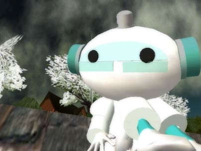 In the Machinima Work Group's animation, 'Boba Fett's Day Off,' their robo-avatar-star, above, mingles with slim, stylish women in a gravity-free yet gritty virtual landscape.