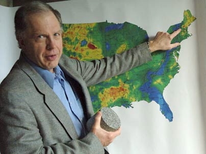 MIT Professor Jefferson Tester points to a geothermal map of the U.S. Tester lead a panel that has concluded that a substantial portion of the country's energy needs could be met by mining geothermal resources.