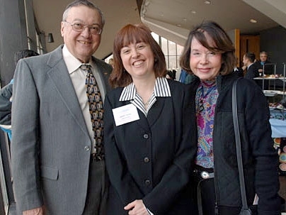 Janet Fischer of the provost's office, center, and her parents Jack (S.B. 1959) and Margaret at the reception held for honorees Feb. 28 at Kresge Auditorium.