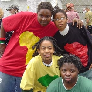 The all-female drag king troupe Nappy Grooves at the 2007 Gay Pride Festival in San Francisco.