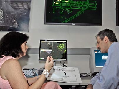 Dan Gabriner, Weston High School math teacher, works with Maria Picardi Kuffner of MIT Lincoln Laboratory's Surveillance Systems group.