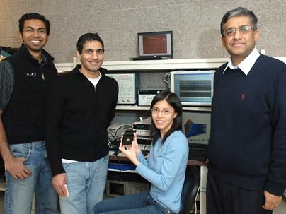 From left, electrical engineering graduate students Yogesh Ramadass, Naveen Verma and Joyce Kwong, along with Professor Anantha Chandrakasan. This team has developed a microchip that can be up to 10 times more energy-efficient than present technology.