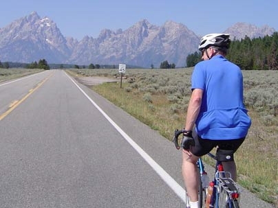 Professor Jeff Tester cycling toward Teton Pass, near the border between Idaho and Wyoming.