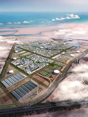 An artist's rendering of the proposed carbon-neutral community being developed in Abu Dhabi.