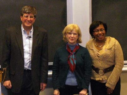 Chemical Engineering Outstanding Employee Award winner Linda Mousseau with Department Head Klavs Jensen and Professor Paula Hammond.