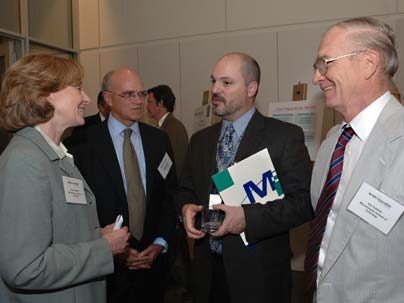 From left, MIT President Susan Hockfield, William Guenther, president of Mass Insight Education & Research Institute, Joel Stembridge, headmaster of the John D. O'Bryant School of Math and Science in Roxbury, Mass., and J. Kim Vandiver, MIT professor of mechanical engineering and dean for undergraduate research just prior to their announcement of the launch of the Massachusetts Math & Scie...