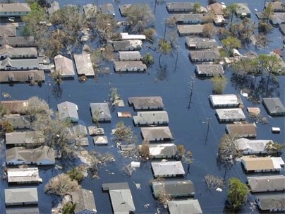 Aerial photo of flooding in New Orleans following Hurricane Katrina in 2005.