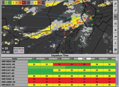 A screen shot of weather and flight information for Newark, NJ, as compiled by the computer tool developed at MIT that could cut weather-related airline delays.
