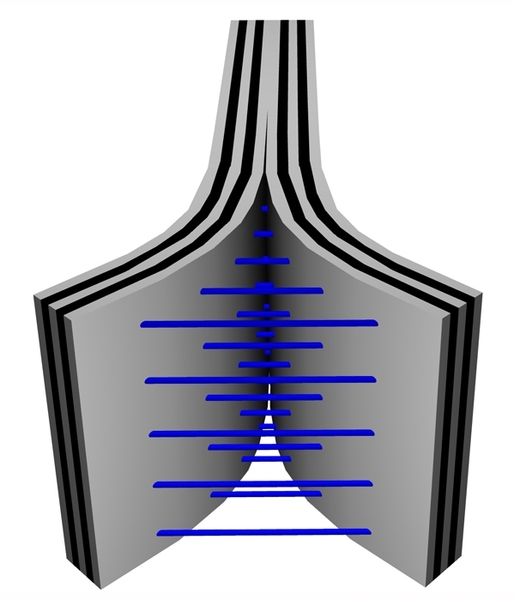 Schematic showing carbon nanotubes bridging the gap between plies of an advanced composite.