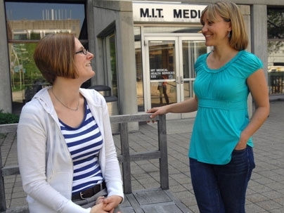 Stacy Pyron, of the Lemelson Program, left, catches up with smoking-cessation specialist in MIT Medical's Health Promotion and Wellness Lauren Mayhew, who helped Stacy quit smoking some 7 months ago.