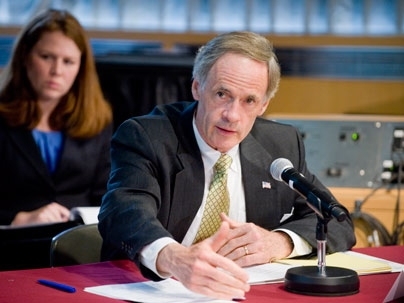 Sen. Tom Carper, D-Del., hosts a nuclear waste discussion at MIT on May 18.