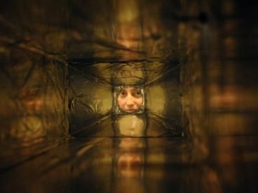 An inside view of a neutron detector in development at MIT's Laboratory for Nuclear Science. Pappalardo Fellow Jocelyn Monroe, is seen through the detector.