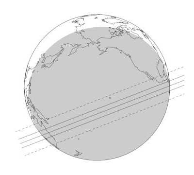 Diagram showing the predicted track of the occultation of a star by a Kuiper Belt Object on the night of Oct. 9.