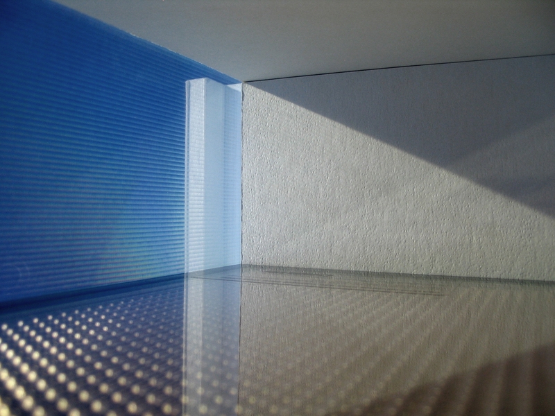 Mise-en-scene of light-redirecting materials from Marilyne Andersen's project to evaluate fenestration systems.