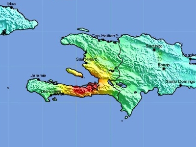 Earthquake intensity map of Haiti from the U.S. Geological Survey (USGS).