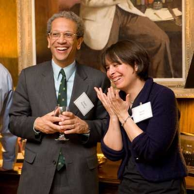 Anette (Peko) Hosoi and Dean for Undergraduate Education Daniel Hastings laugh during the MacVicar fellows ceremony Tuesday night.