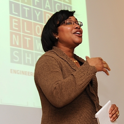 Paula Hammond, the Bayer Professor of Chemical Engineering at MIT, speaks to participants at the National Science Foundation Minority Faculty Development Workshop.