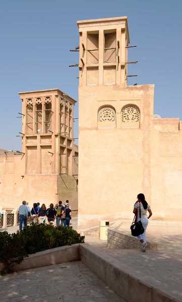 The group also spent time at Bastakiya, one of the oldest historic sites in Dubai. The wind towers seen here are some of the last in existence and were built in the 1890s by wealthy textile and pearl traders from Iran. Designed to funnel cool air into building interiors, they were essentially old-fashioned air conditioners.