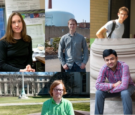 Department of Nuclear Science and Engineering Bishop Fellows (clockwise from top left) Ashley Finan, Nicholas Horelik, Julien Beccherle, Dustin Langewisch, Naveen Prabhat.