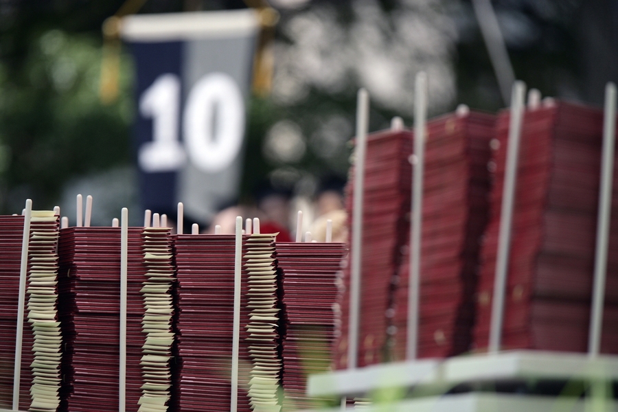 Diplomas sit ready to be given out to the Class of 2010.