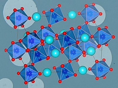 A material called strontium-substituted lanthanum cobalt perovskite, or LSC, whose crystal structure is shown here.