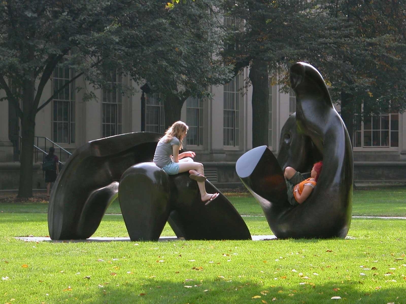 Conservators also treated Henry Moore’s "Three-Piece Reclining Figure, Draped" in the summer of 2009. This bronze sculpture, located in MIT’s Killian Court, is nearly 9 feet wide, 16 feet long and 9 feet tall. It was a gift of the Eugene McDermott Family and other friends of MIT in 1976.