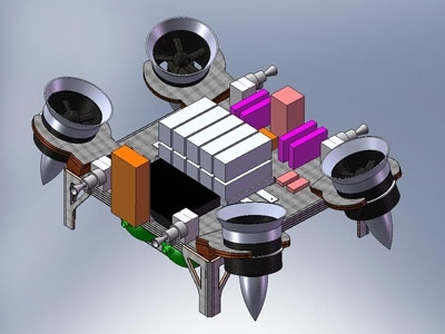When fully assembled, Talaris will consist of the carbon fiber vehicle, four electric ducted fans to simulate lunar gravity, lithium polymer batteries to power the fans, compressed gas thrusters and nitrogen tanks to provide the fuel and thrust to maneuver the vehicle, and an avionics system to navigate it.