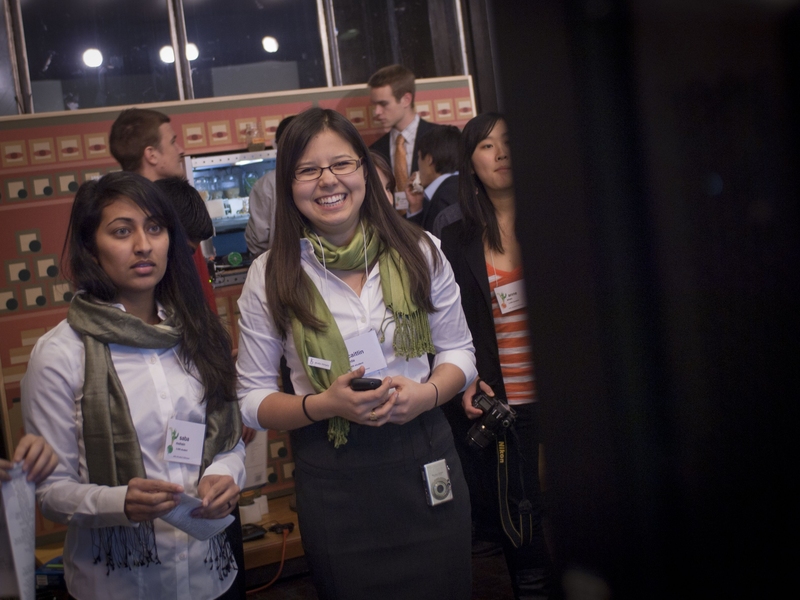 2.009 students watch their peers practice their presentations via a video feed to the corridor outside Kresge Auditorium.