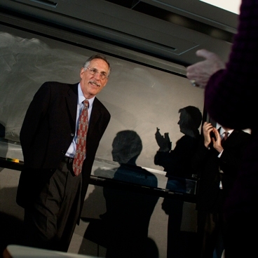 Institute Professor Peter Diamond PhD ’63 attends a press conference in October after it was announced that he had won the Nobel Prize.