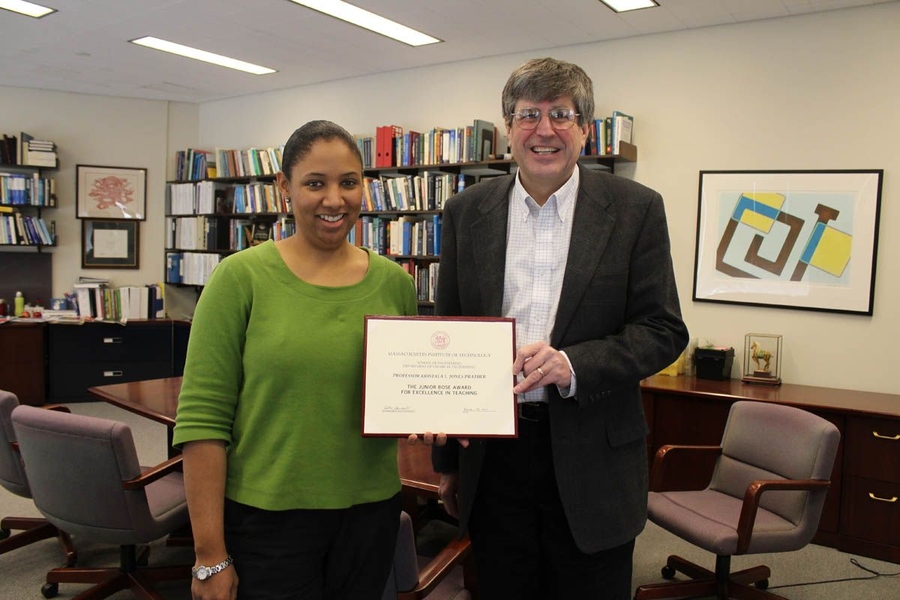 Department Head Klavs Jensen presents Professor Kristala Prather with the 2010 Junior Bose Award.