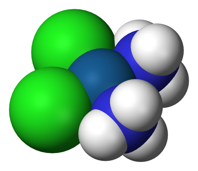 A 3-D rendering of cisplatin.