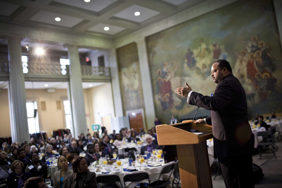 Martin addressed the crowd of more than 400 that gathered in Morss Hall.